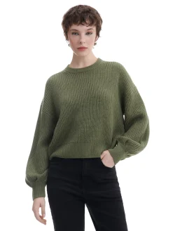 Ciemnozielony sweter z szerokim rękawem