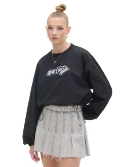 Czarna bluzka z nadrukiem i regulacją