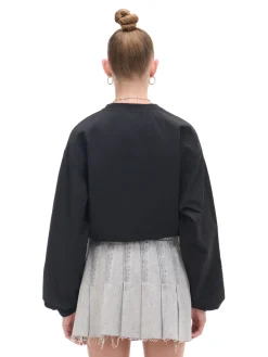 Czarna bluzka z nadrukiem i regulacją