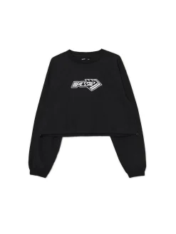 Czarna bluzka z nadrukiem i regulacją