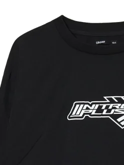 Czarna bluzka z nadrukiem i regulacją