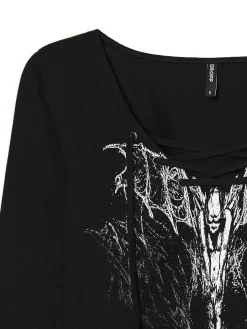 Czarna bluzka z wiązaniem i nadrukiem