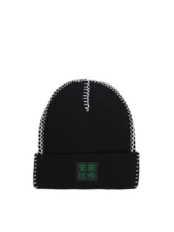 Czarna dzianinowa czapka z obszyciem