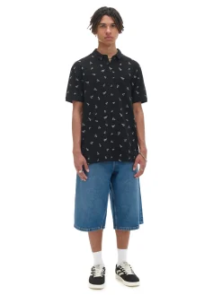 Czarna koszulka polo z nadrukami all over