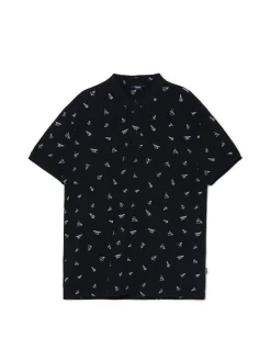 Czarna koszulka polo z nadrukami all over