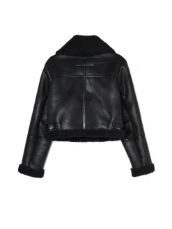 Czarna kurtka biker z kożuchem