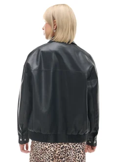 Czarna kurtka bomber ze sztucznej skóry