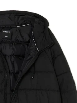 Czarna pikowana kurtka z kapturem