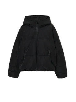 Czarna pikowana kurtka z kapturem