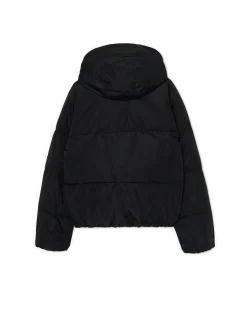 Czarna pikowana kurtka z kapturem