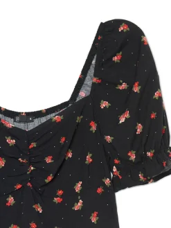 Czarna sukienka midi w kwiaty