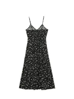 Czarna sukienka midi z motywem kwiatowym