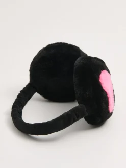 Czarne ocieplane nauszniki z sercem