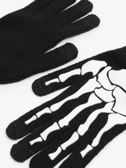 Czarne rękawiczki z nadrukiem kości