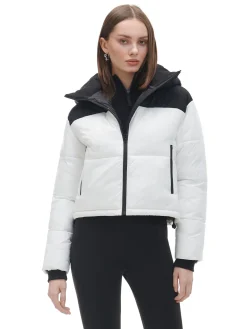 Czarno-biała kurtka puffer z kapturem