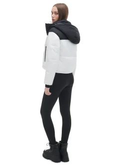 Czarno-biała kurtka puffer z kapturem