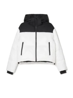 Czarno-biała kurtka puffer z kapturem