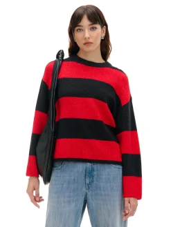 Czarno-czerwony sweter w paski