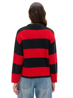 Czarno-czerwony sweter w paski