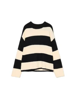 Czarno-kremowy sweter w paski