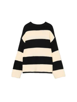Czarno-kremowy sweter w paski