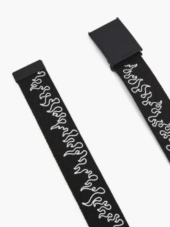 Czarny pasek do spodni z motywem płomieni