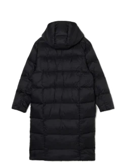 Czarny pikowany płaszcz z kapturem
