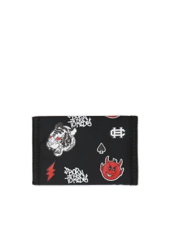 Czarny portfel z nadrukami