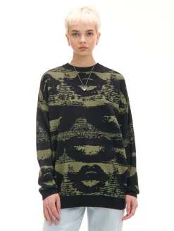 Czarny sweter z artystycznym nadrukiem