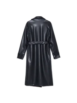 Czarny trencz z imitacji skóry