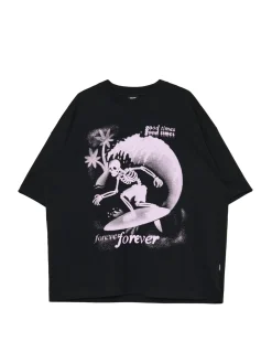 Czarny T-shirt boxy z nadrukiem