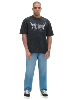 Czarny T-shirt z efektem acid wash