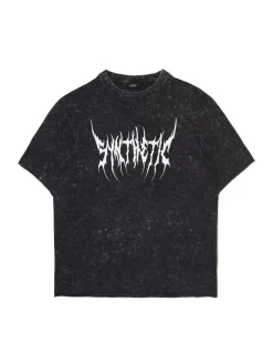 Czarny T-shirt z efektem acid wash