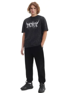 Czarny T-shirt z efektem acid wash