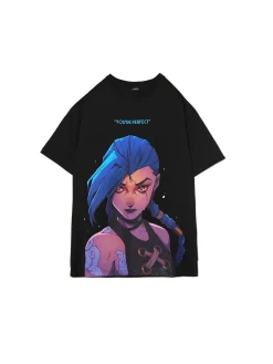 Czarny T-shirt z Jinx z Arcane