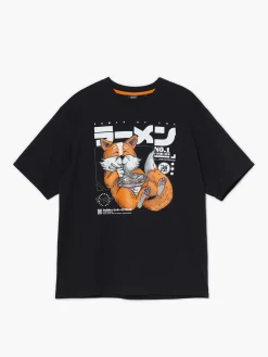 Czarny T-shirt z nadrukiem lisa