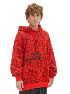 Czerwona bluza hoodie z nadrukiem all over