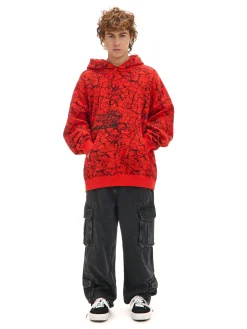 Czerwona bluza hoodie z nadrukiem all over