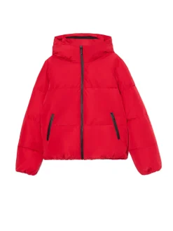 Czerwona pikowana kurtka z kapturem