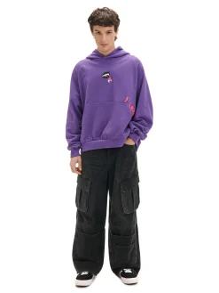 Fioletowa bluza z kapturem i nadrukami