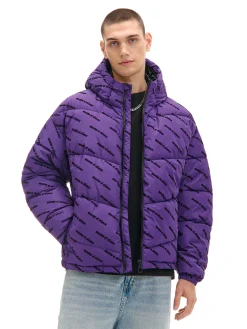 Fioletowa kurtka puffer z kapturem