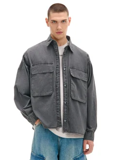 Gładka koszula z efektem sprania