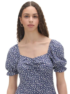 Granatowa sukienka midi w stokrotki