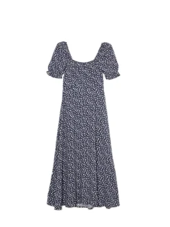 Granatowa sukienka midi w stokrotki