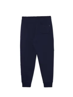 Granatowe dresowe joggery z nadrukiem na nogawce