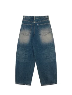 Granatowe jeansy skater z efektem sprania