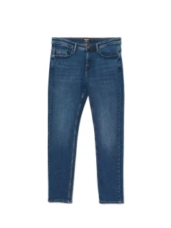 Granatowe jeansy slim