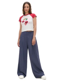 Granatowe spodnie tailoring w paski