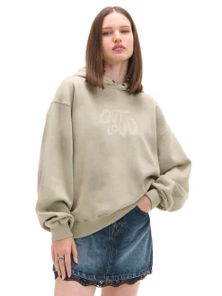 Jasna bluza z kapturem i nadrukami