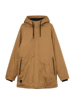 Jasnobrązowy płaszcz z kapturem